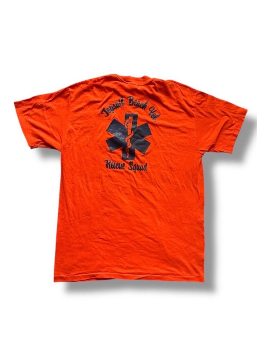 Vintage Topsail Beach Rescue Squad Bright Orange T-Shirt Single Stitch Sz Large
